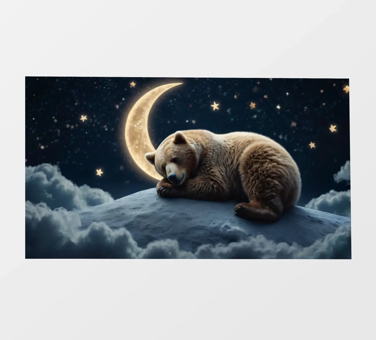 Un orso pacifico che riposa su una nuvola sotto una notte di cielo stellato pellicola backlit da DesignDoodle