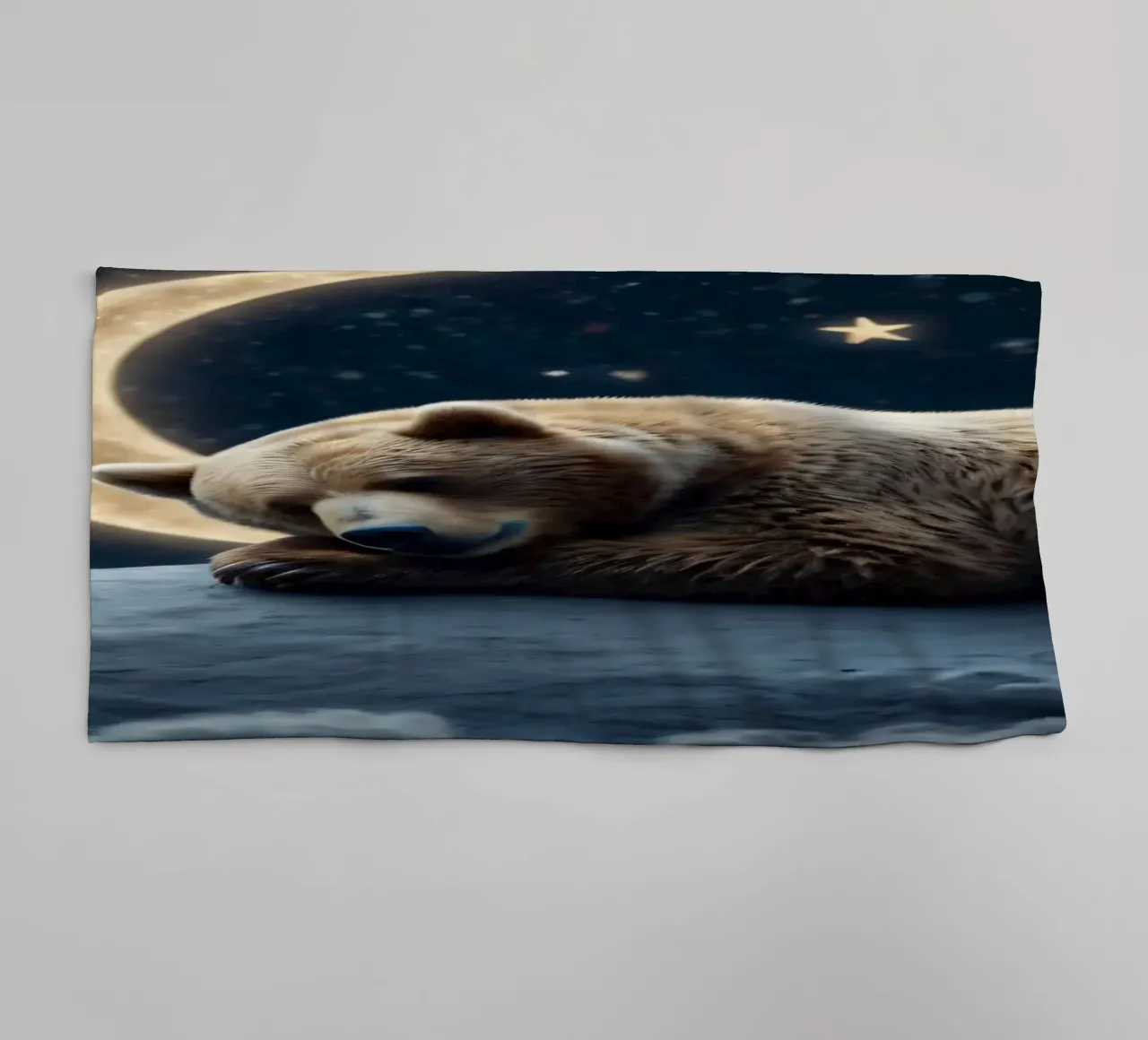 Un oso tranquilo descansando en una nube bajo una noche de cielo estrellado toalla de baño de DesignDoodle