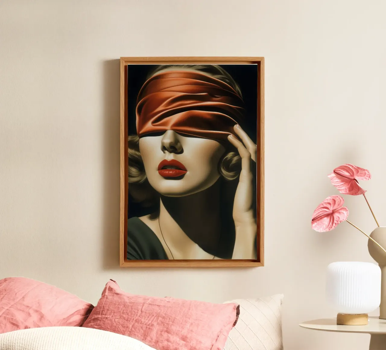 The red blindfold canvas with Floater frame by Carinaprint