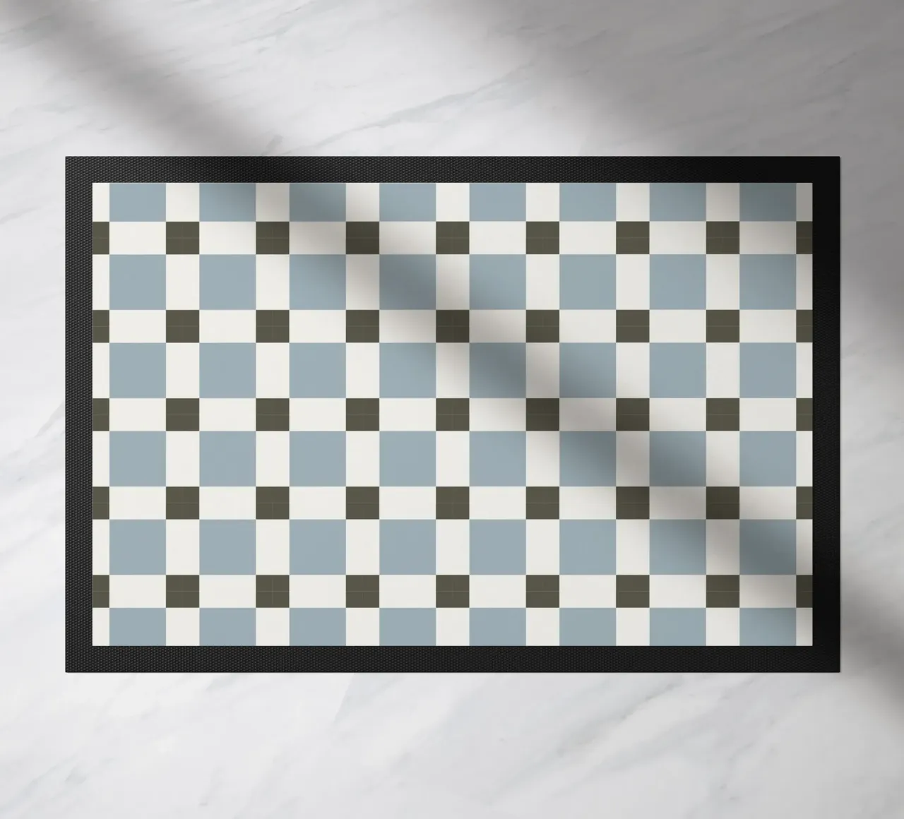 Checker tile sky blue pattern doormat by Little Dean