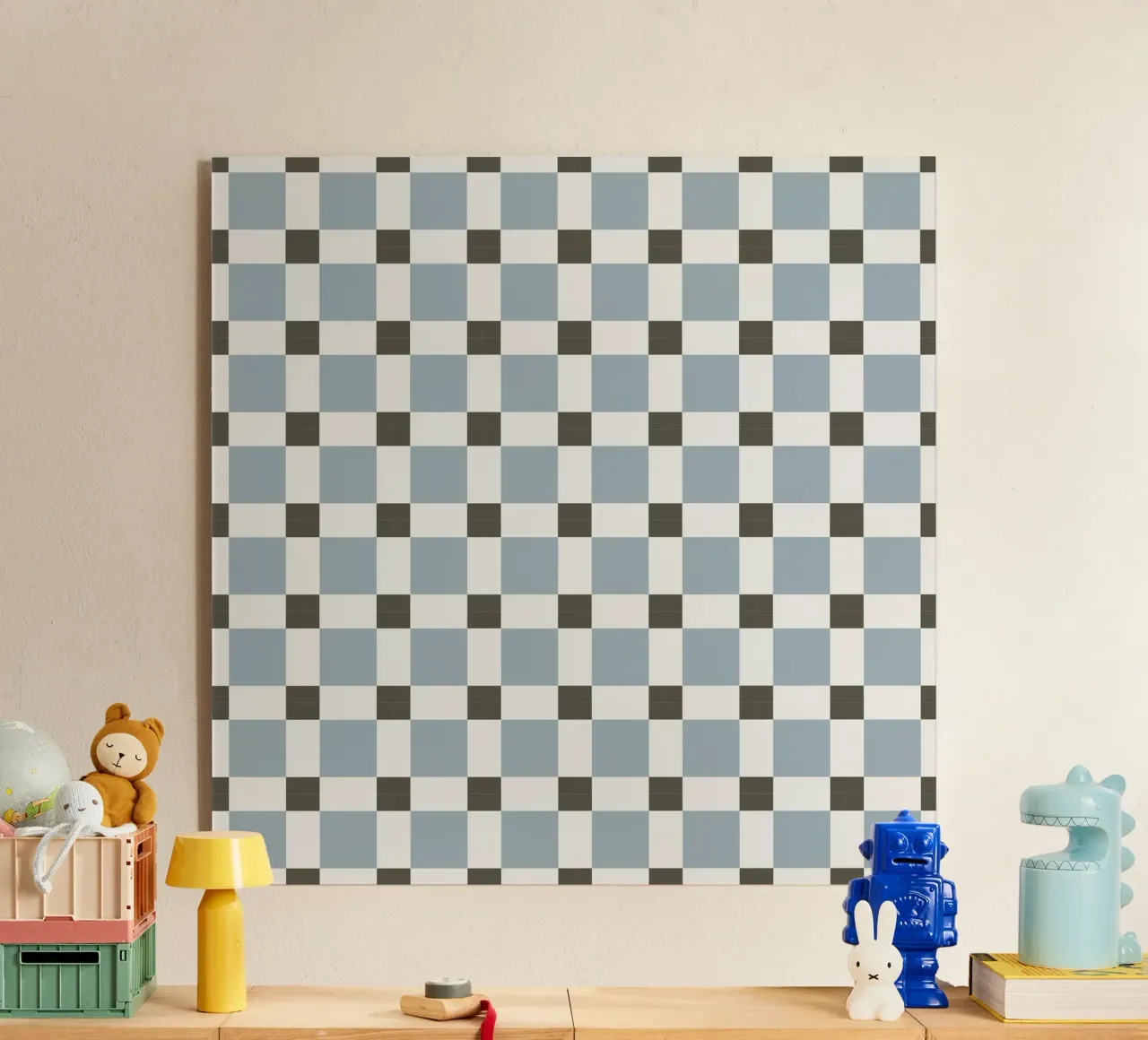 Checker tile sky blue pattern acryl van Little Dean