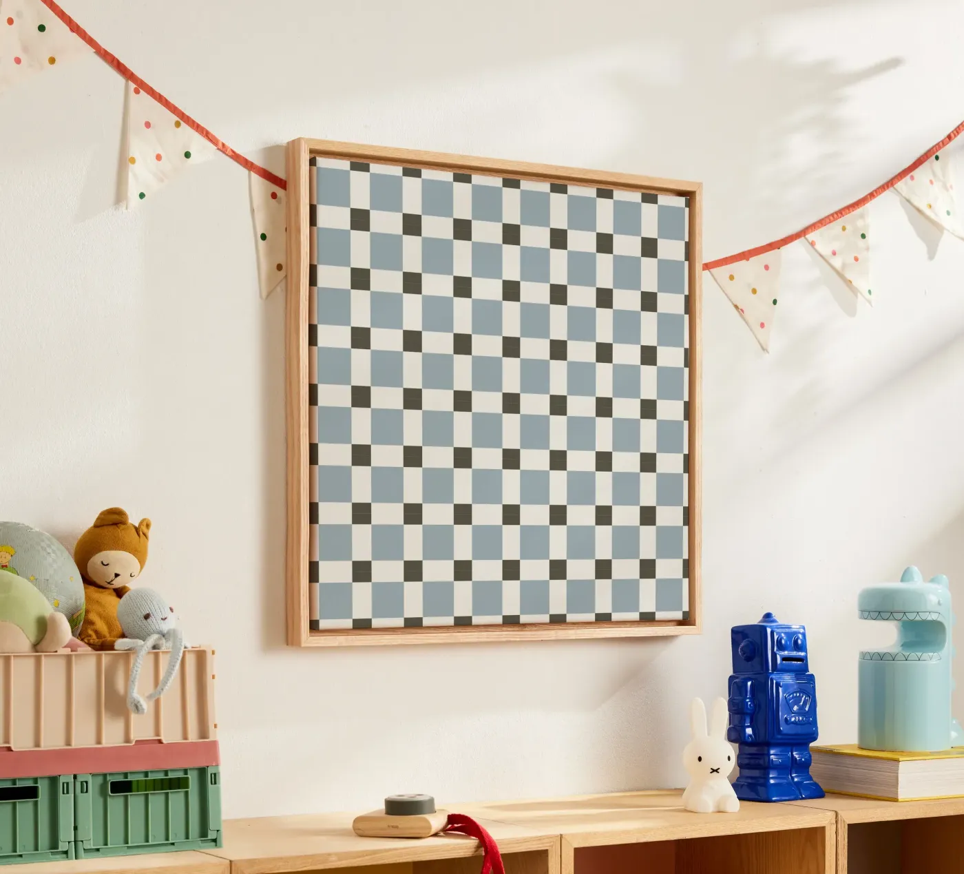 Checker tile sky blue pattern canvas by Little Dean