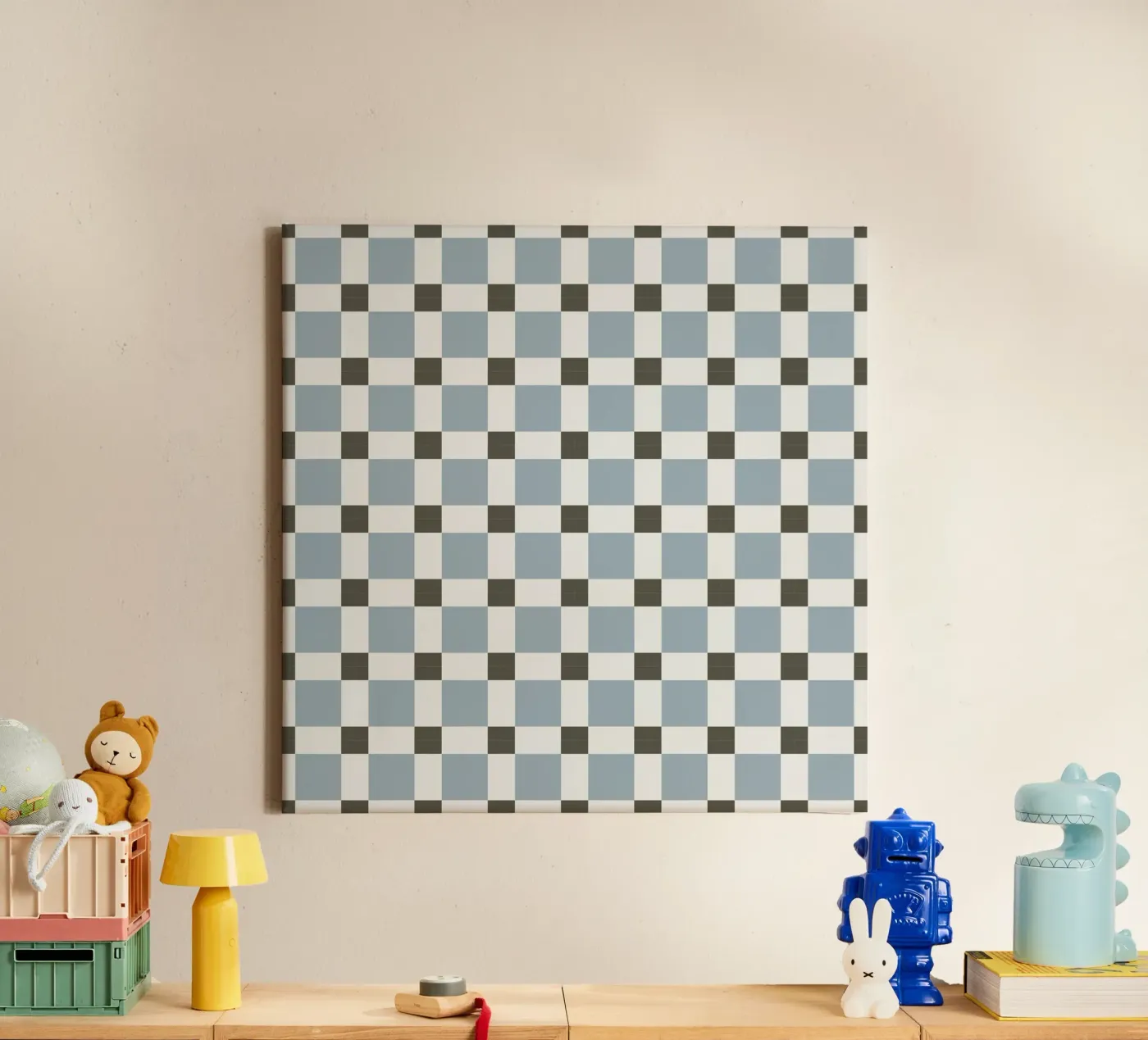 Checker tile sky blue pattern canvas by Little Dean