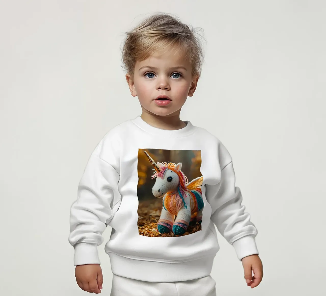 Unicorno giocattolo colorato fatto a mano con le ali in mezzo all'autunno felpa neonato da DesignDoodle