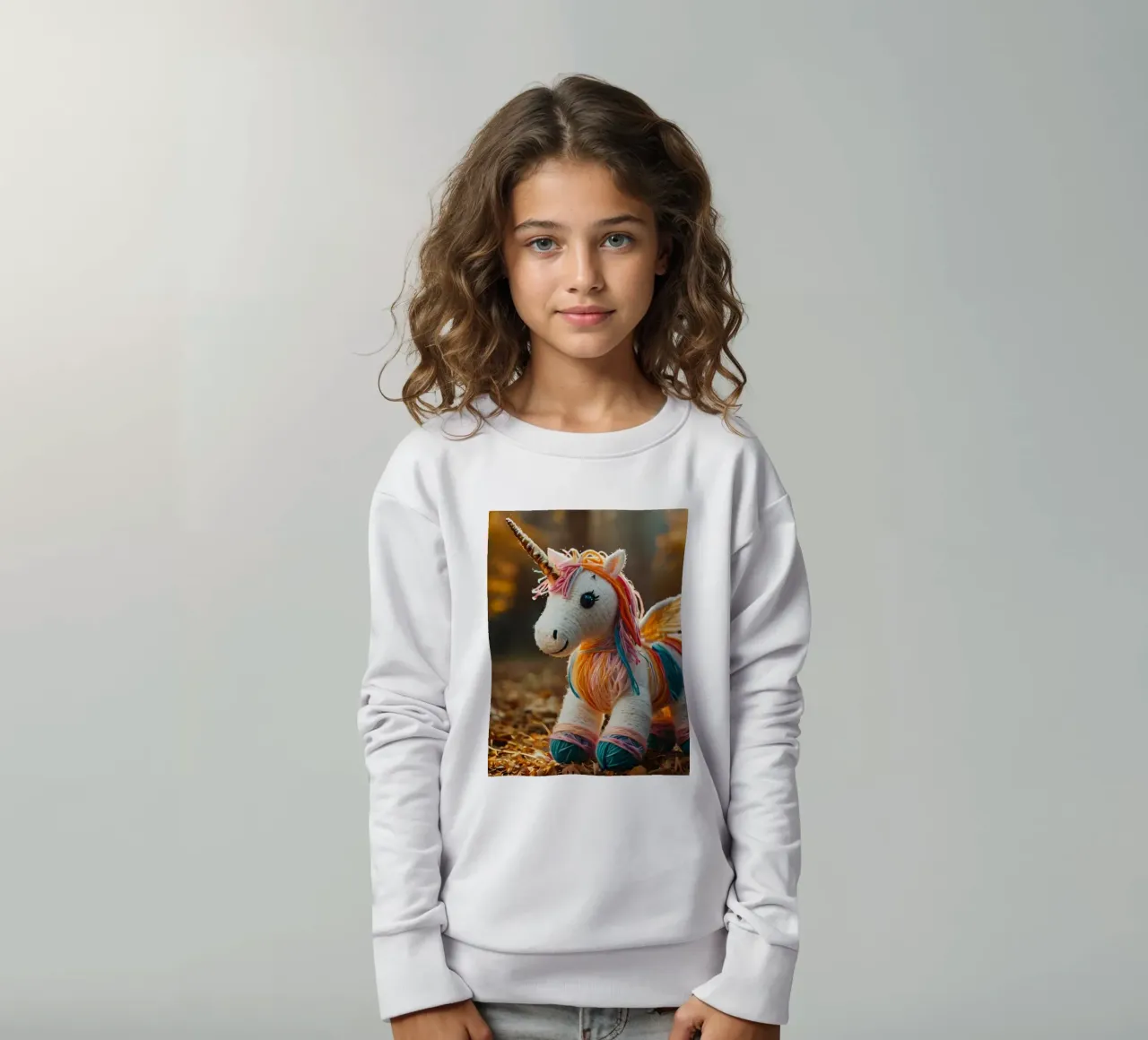 Unicorno giocattolo colorato fatto a mano con le ali in mezzo all'autunno felpa bambino da DesignDoodle