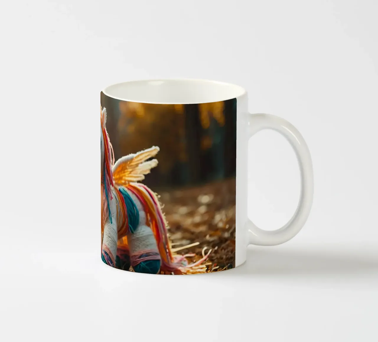 Unicorno giocattolo colorato fatto a mano con le ali in mezzo all'autunno tazza in ceramica da DesignDoodle