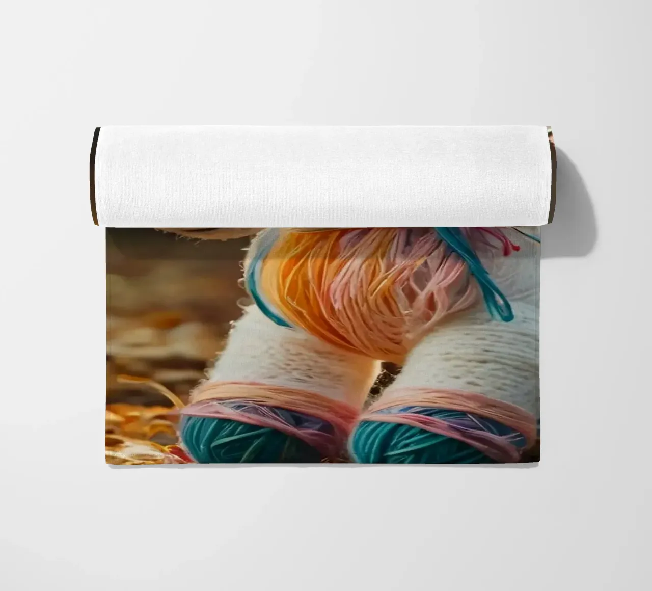 Unicorno giocattolo colorato fatto a mano con le ali in mezzo all'autunno telo mare da DesignDoodle