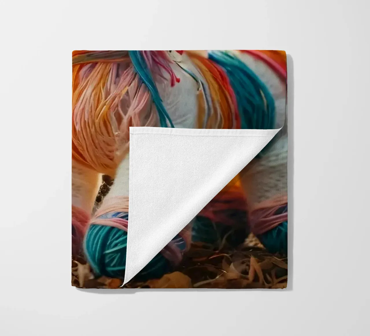 Unicorno giocattolo colorato fatto a mano con le ali in mezzo all'autunno telo mare da DesignDoodle