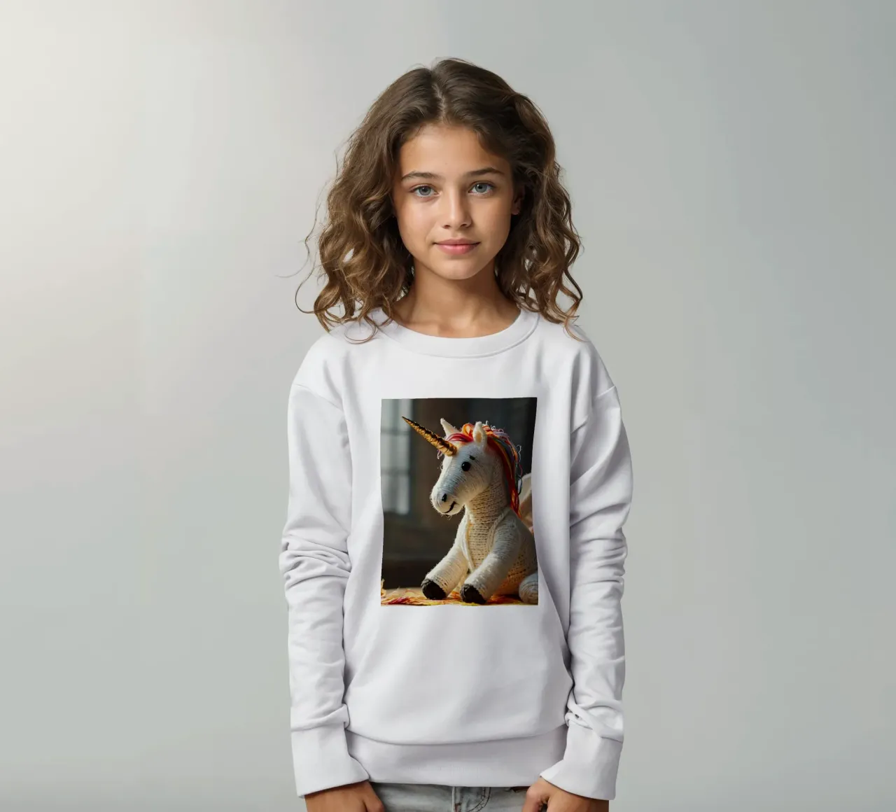 Un unicorno giocattolo fatto a mano con criniera e ali colorate felpa bambino da DesignDoodle