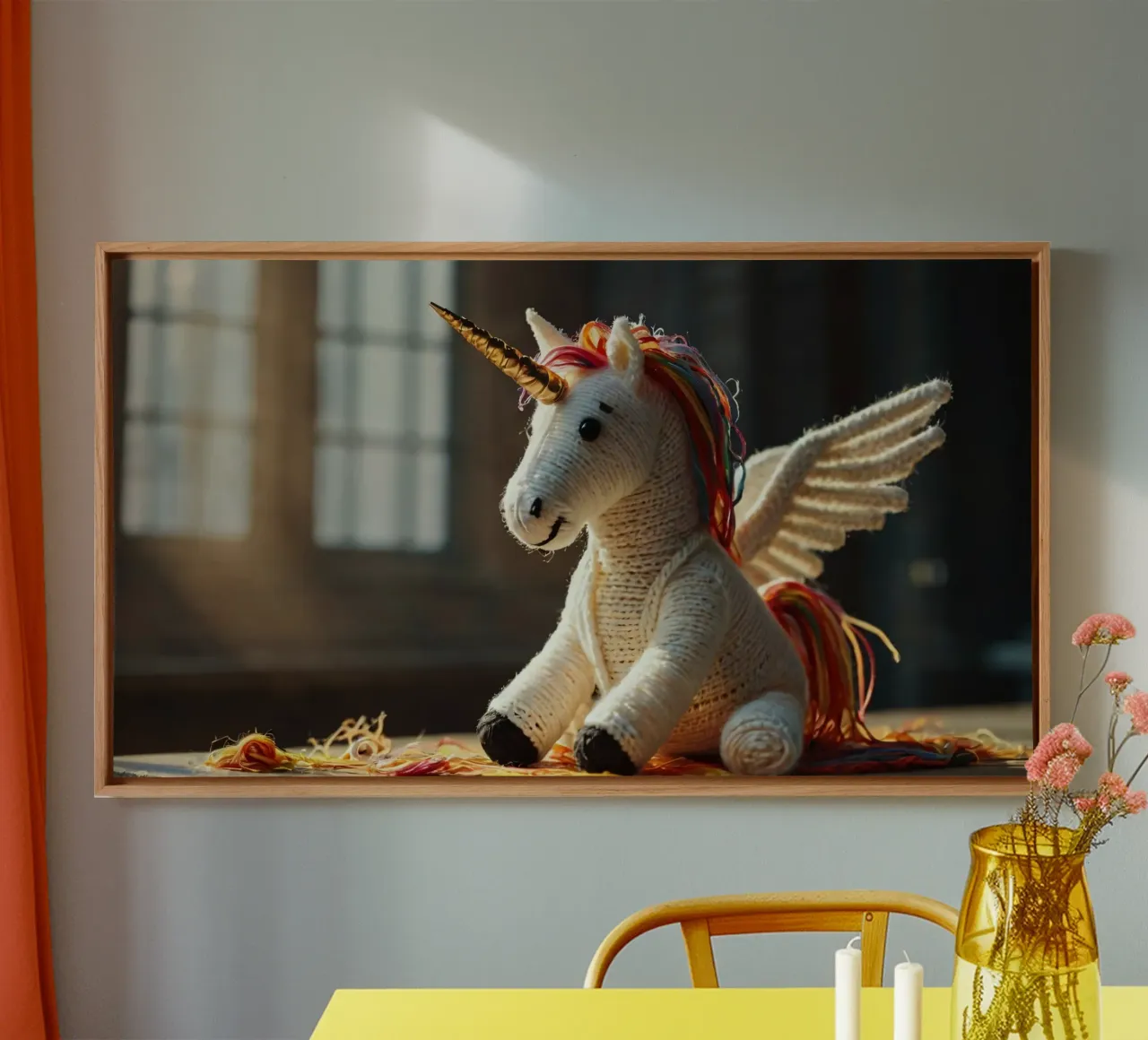 A handmade unicorn toy with colorful mane and wings canvas by DesignDoodle