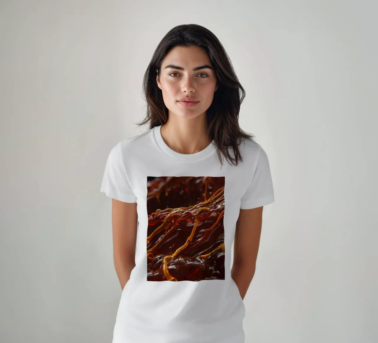 Fluid dynamics captured in orange and red layers t-shirt by DesignDoodle