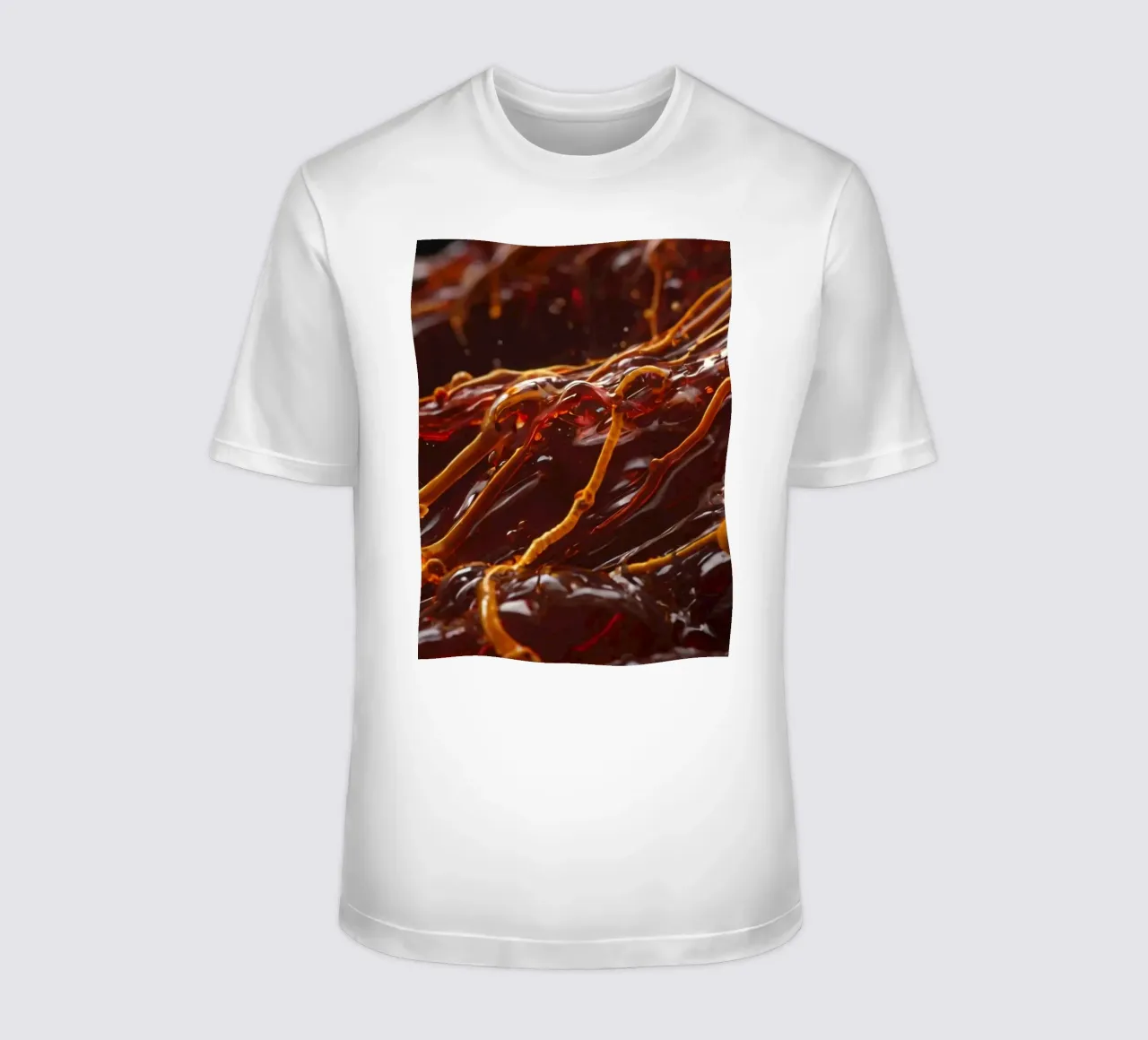 Fluid dynamics captured in orange and red layers t-shirt by DesignDoodle