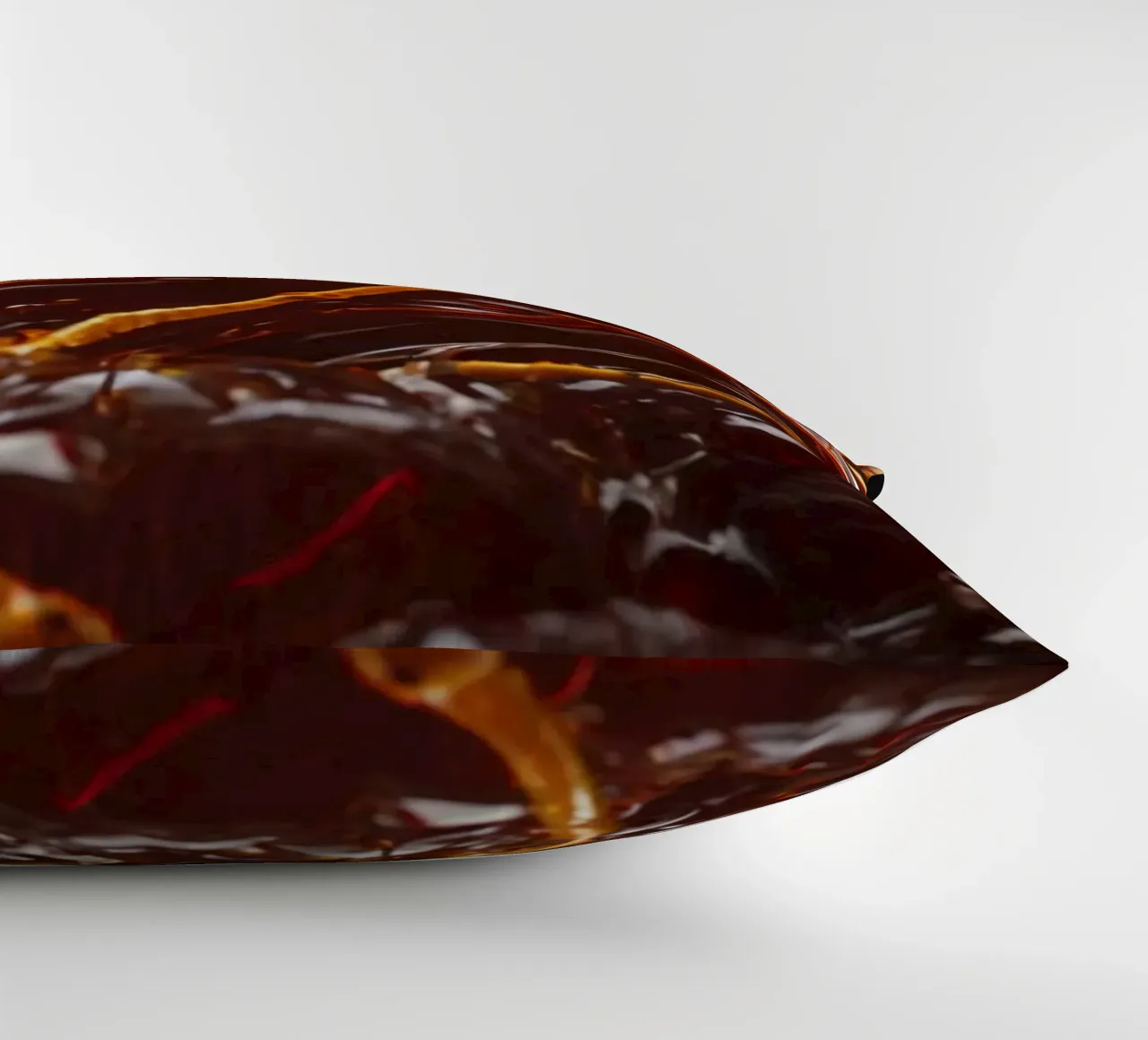 Fluid dynamics captured in orange and red layers decorative cushion by DesignDoodle