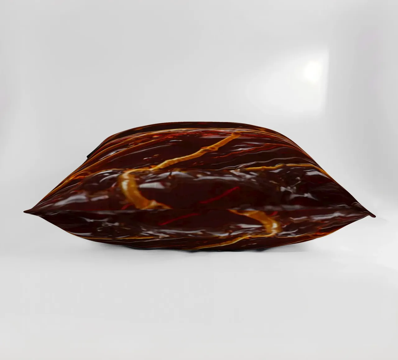 Fluid dynamics captured in orange and red layers decorative cushion by DesignDoodle