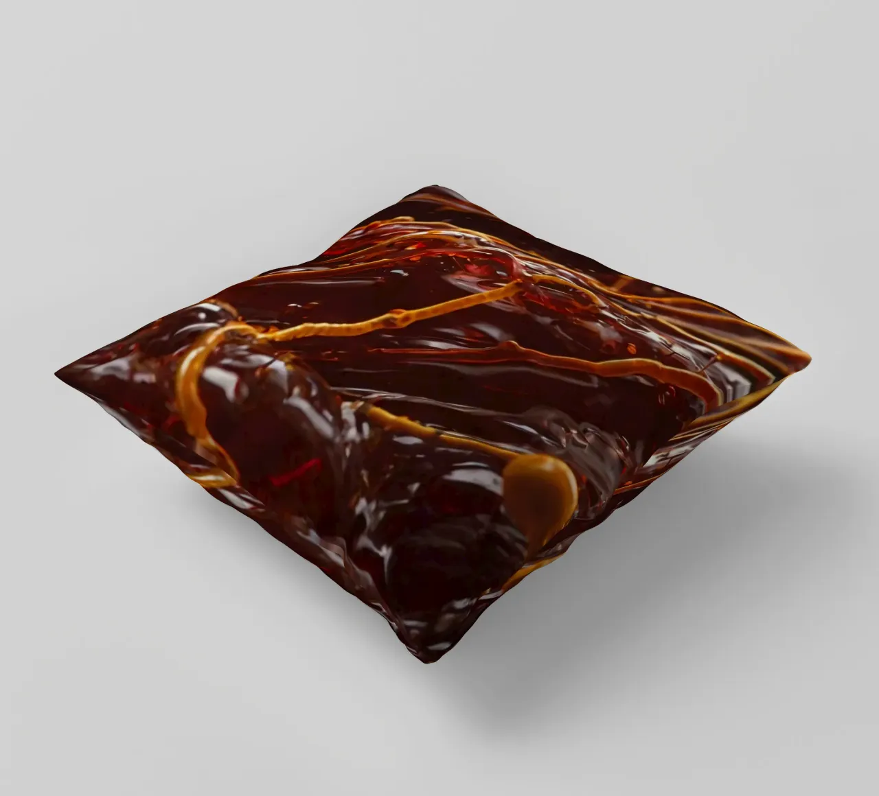 Fluid dynamics captured in orange and red layers decorative cushion by DesignDoodle