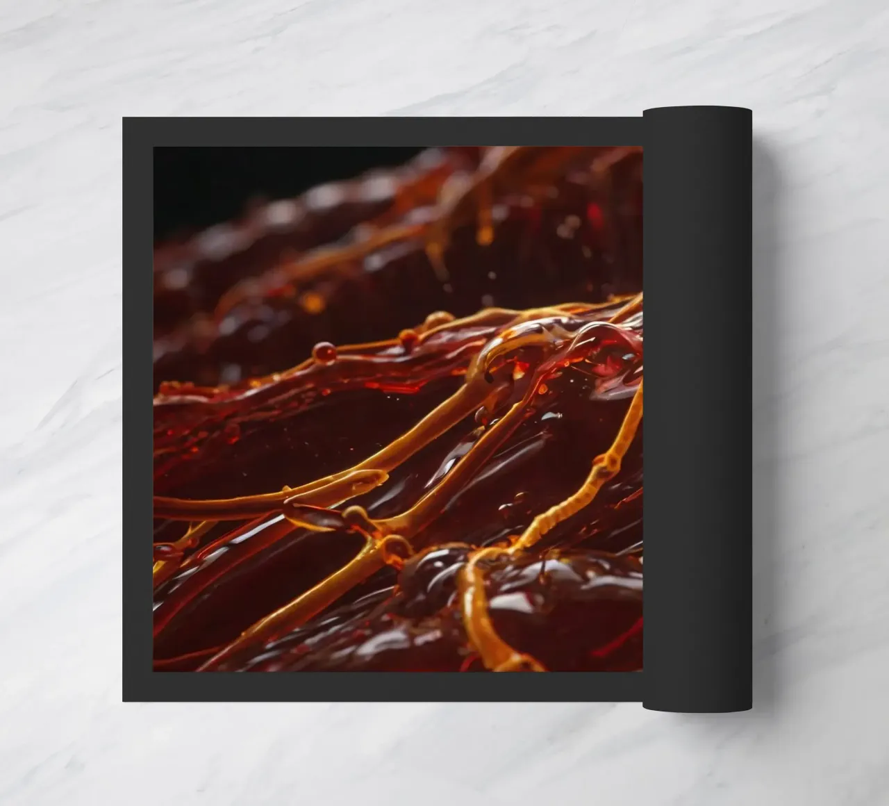 Fluid dynamics captured in orange and red layers doormat by DesignDoodle