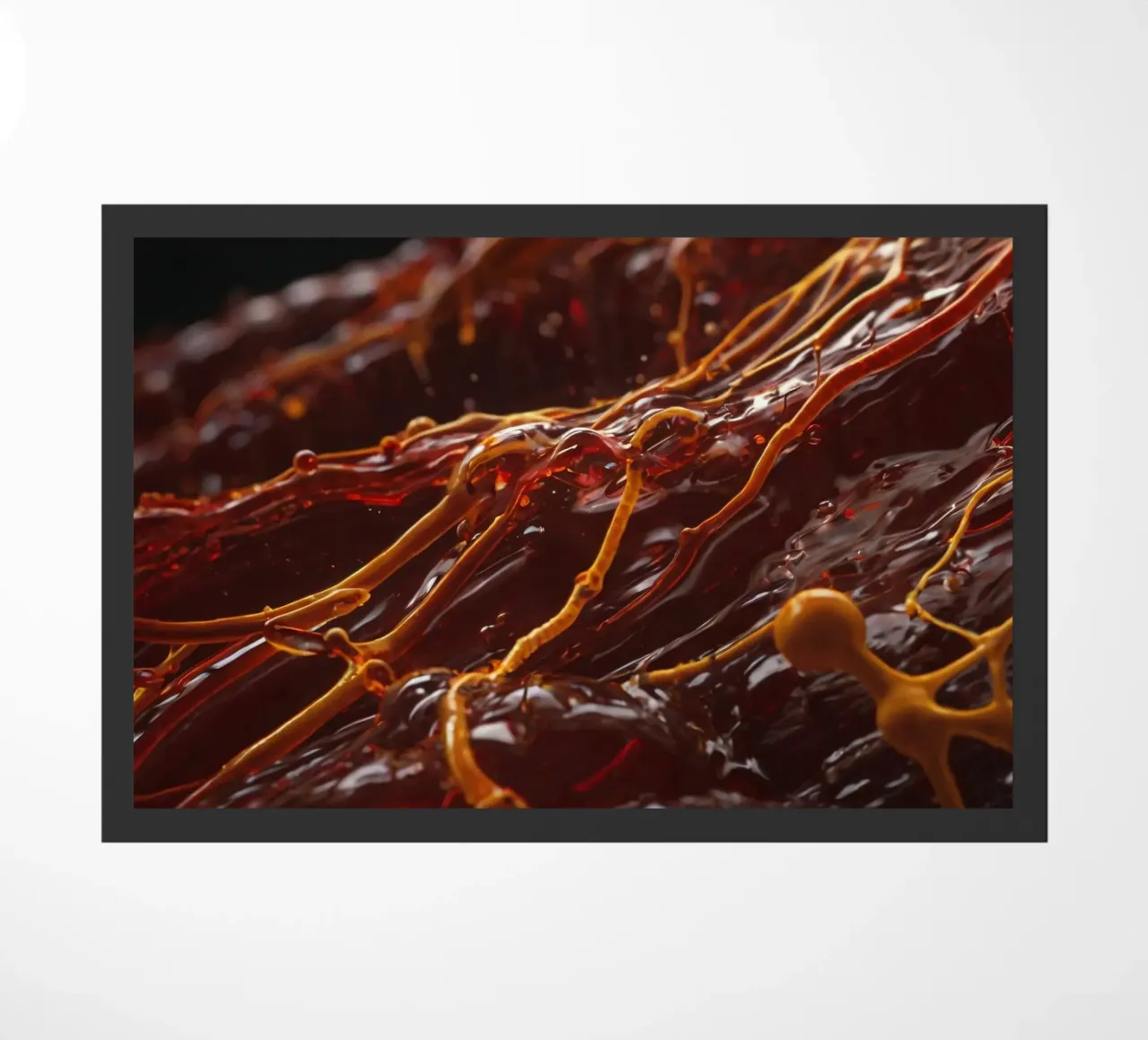 Fluid dynamics captured in orange and red layers doormat by DesignDoodle