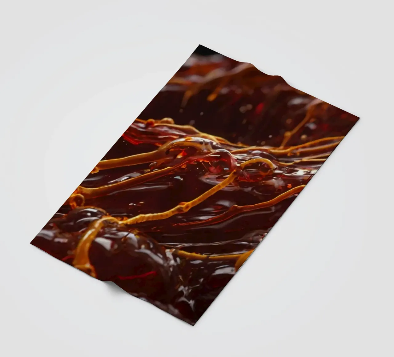 Fluid dynamics captured in orange and red layers fleece blanket by DesignDoodle