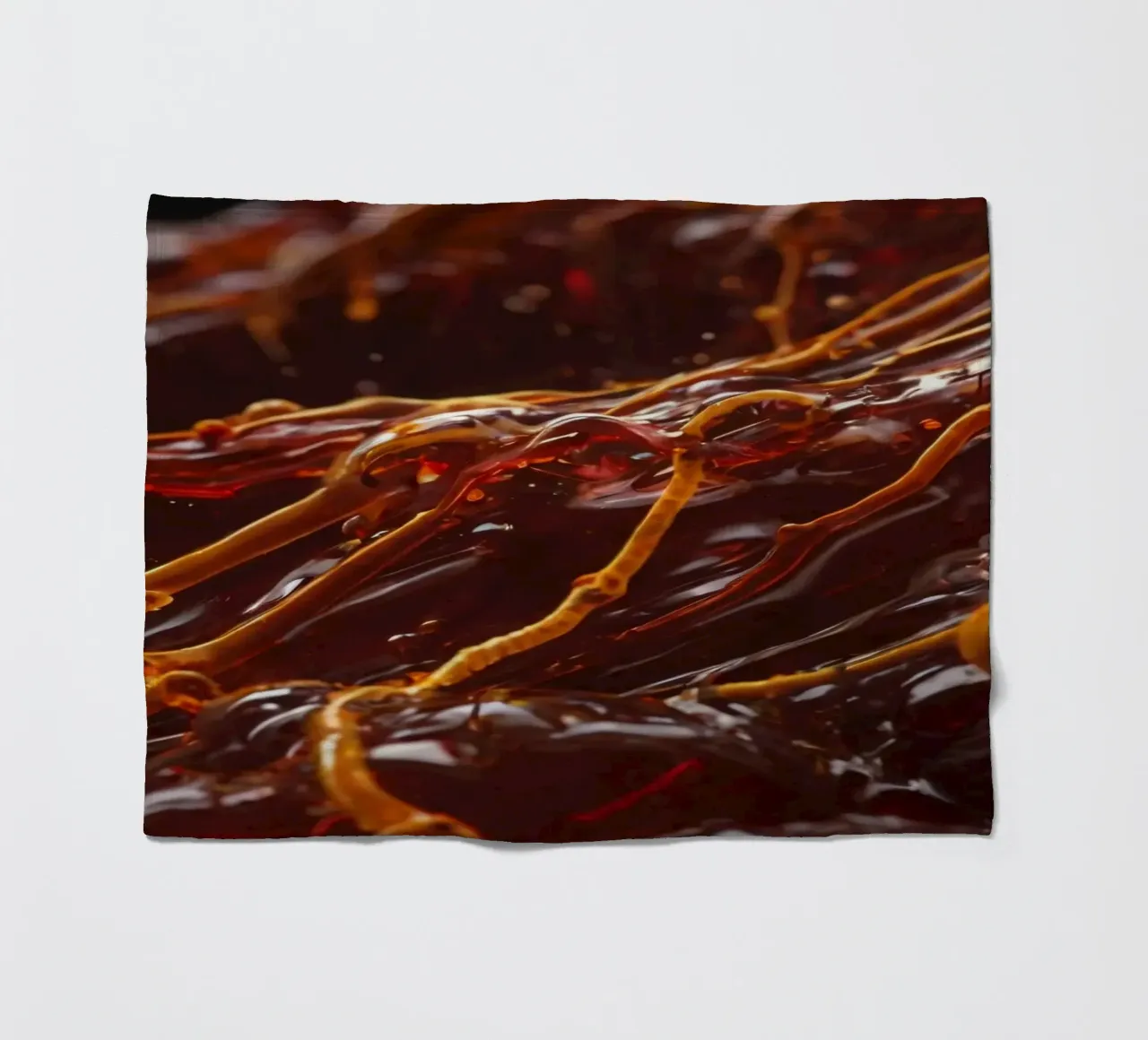 Fluid dynamics captured in orange and red layers fleece blanket by DesignDoodle