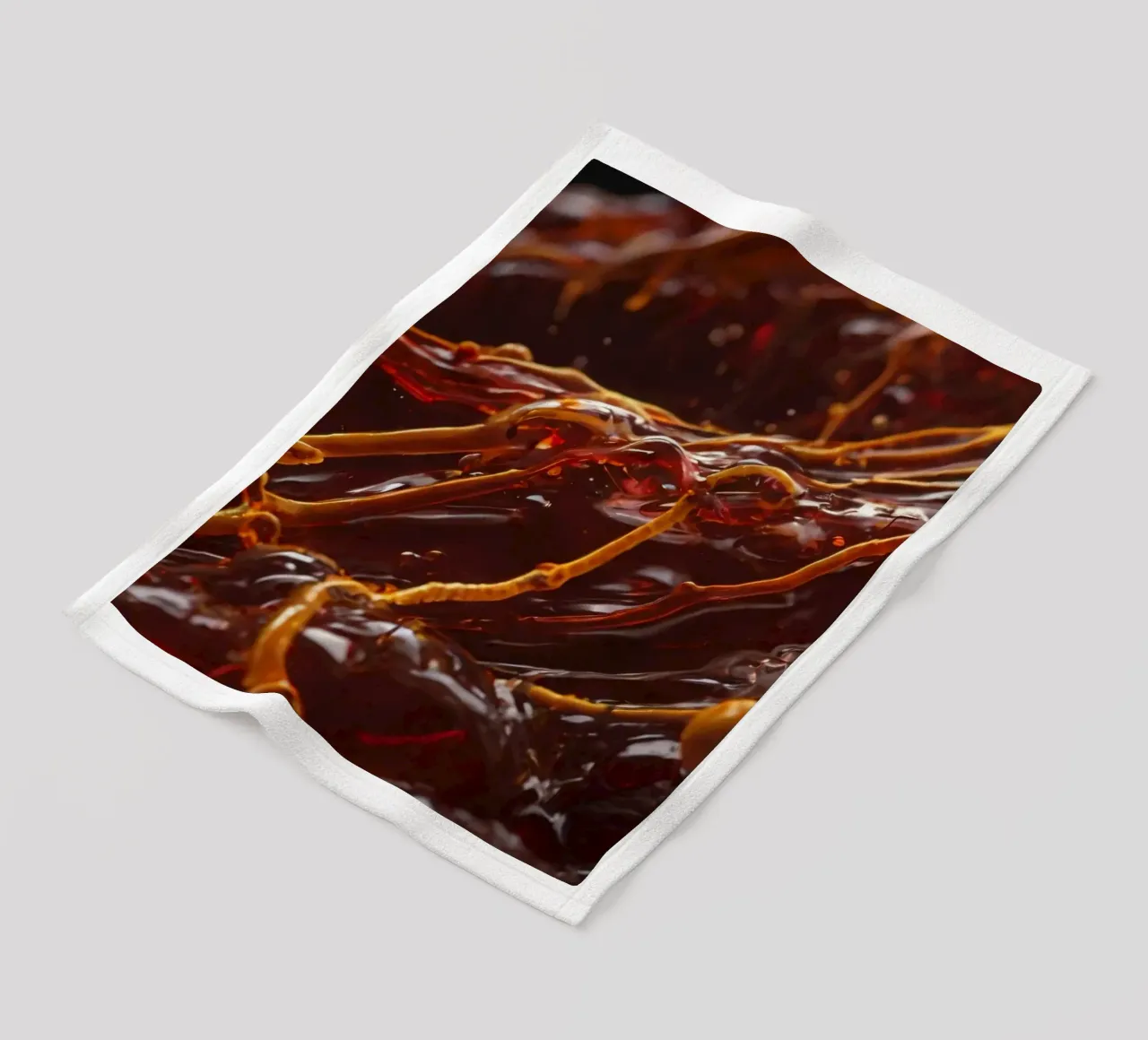 Fluid dynamics captured in orange and red layers fleece blanket by DesignDoodle