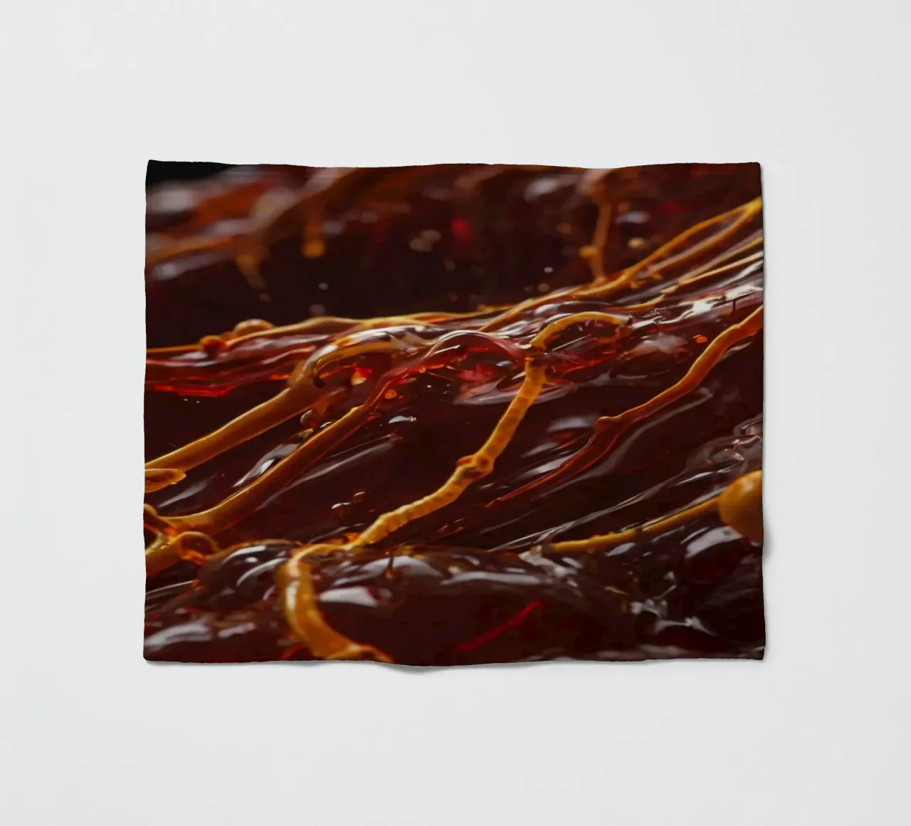 Fluid dynamics captured in orange and red layers fleece blanket by DesignDoodle