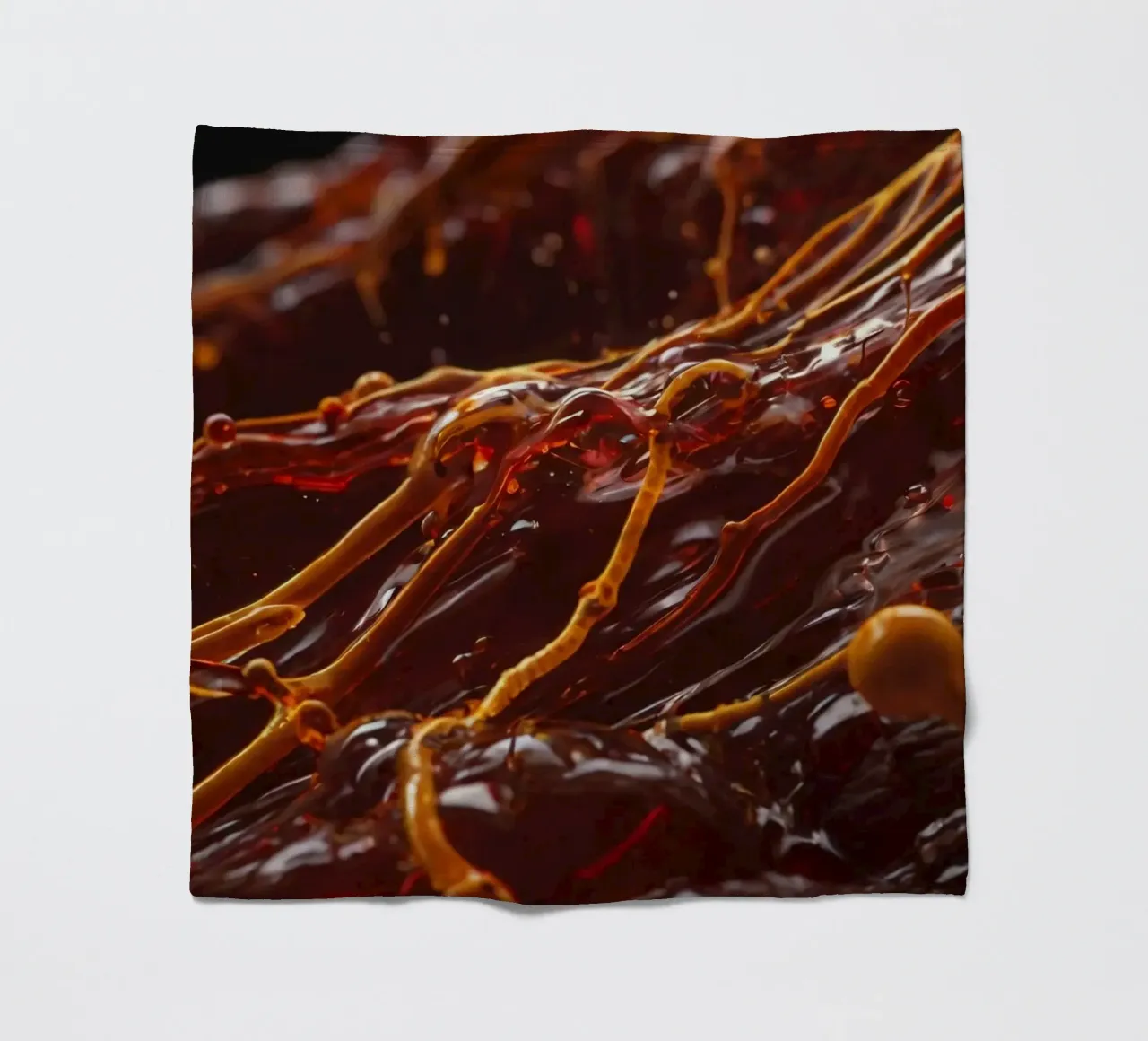 Fluid dynamics captured in orange and red layers fleece blanket by DesignDoodle