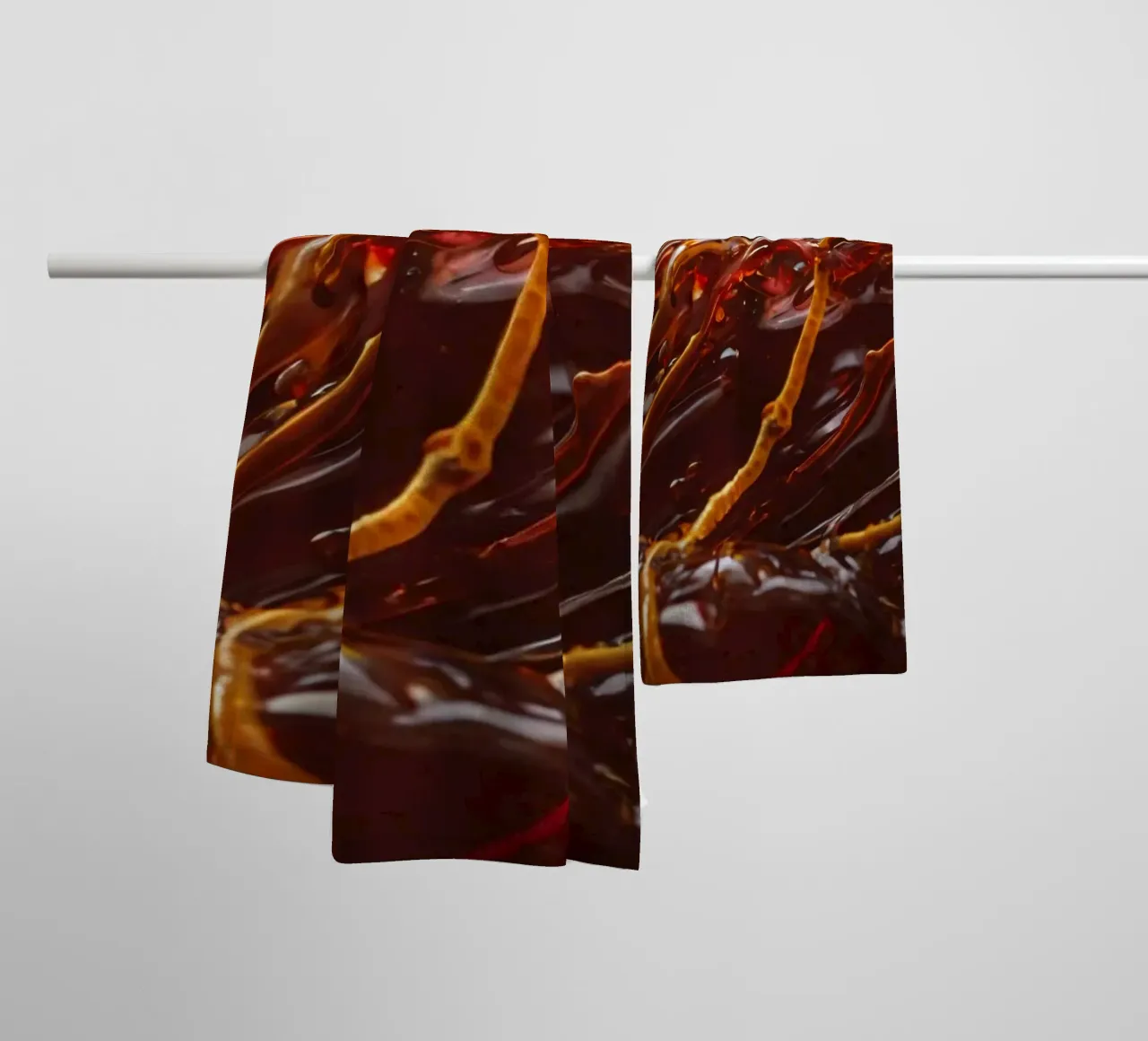 Fluid dynamics captured in orange and red layers towel by DesignDoodle