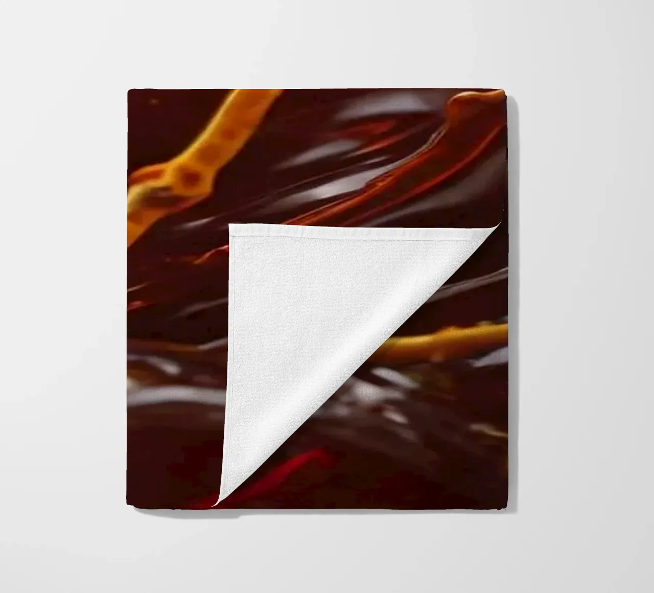 Fluid dynamics captured in orange and red layers beach towel by DesignDoodle