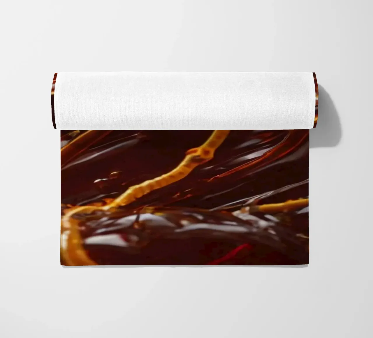 Fluid dynamics captured in orange and red layers beach towel by DesignDoodle