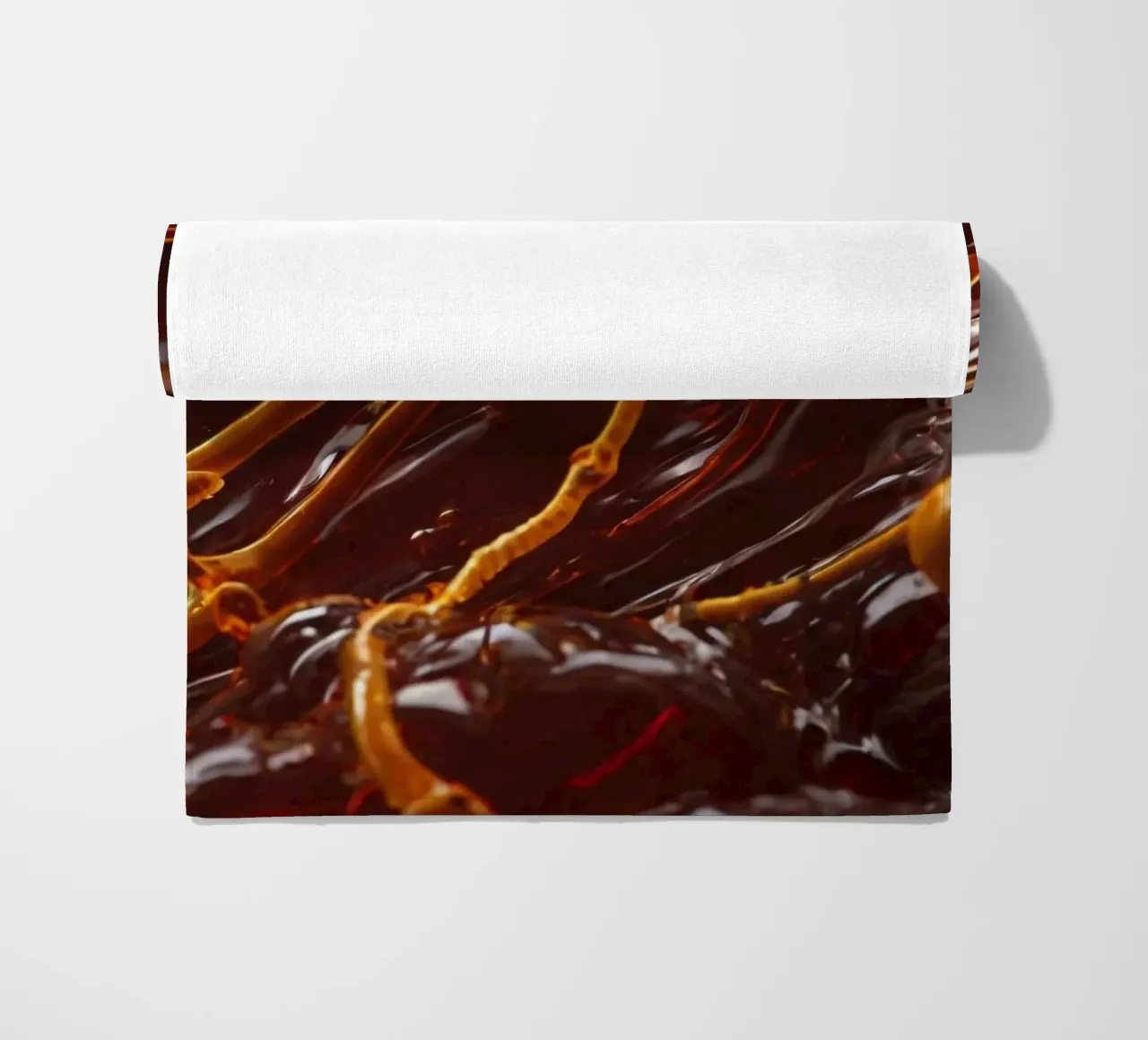 Fluid dynamics captured in orange and red layers beach towel by DesignDoodle