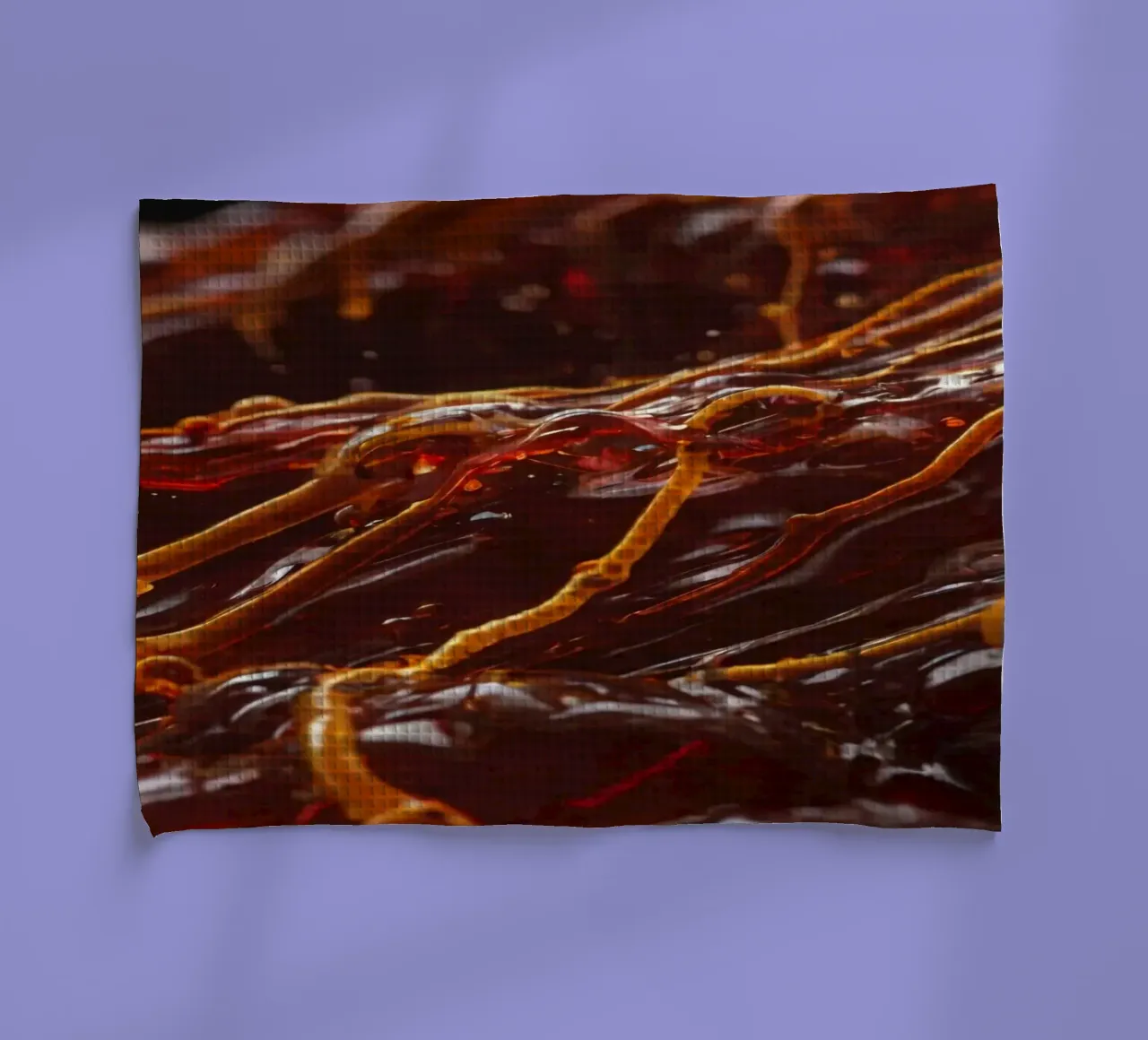Fluid dynamics captured in orange and red layers tea towel by DesignDoodle