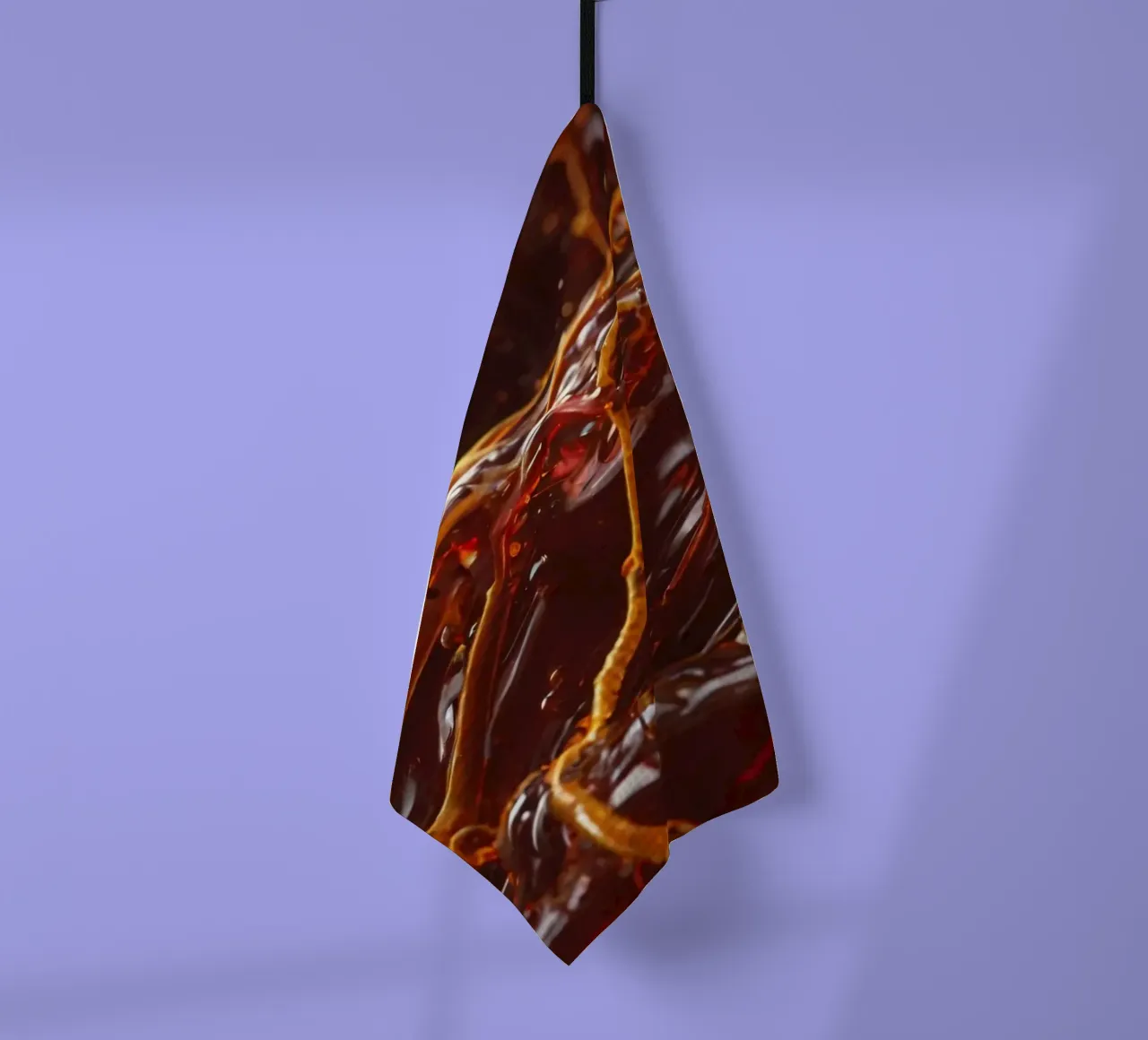 Fluid dynamics captured in orange and red layers tea towel by DesignDoodle