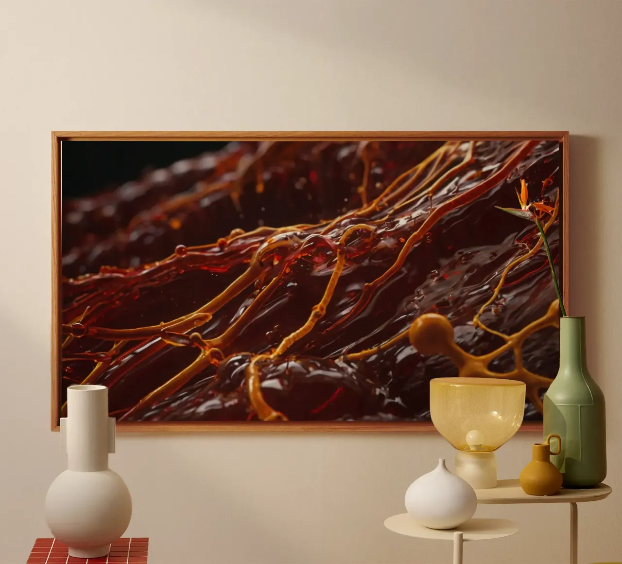 Fluid dynamics captured in orange and red layers canvas by DesignDoodle