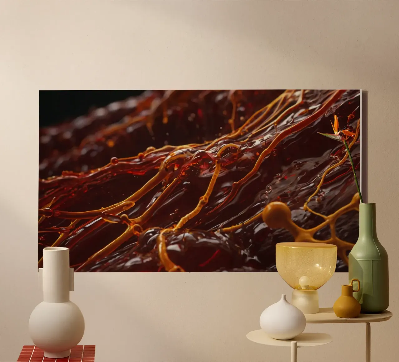 Fluid dynamics captured in orange and red layers canvas by DesignDoodle