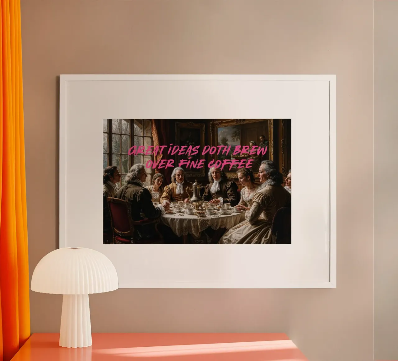 Great Ideas Doth Brew Over Fine Coffee | Limited Edition poster con telaio in alluminio da Renaissance Rebel