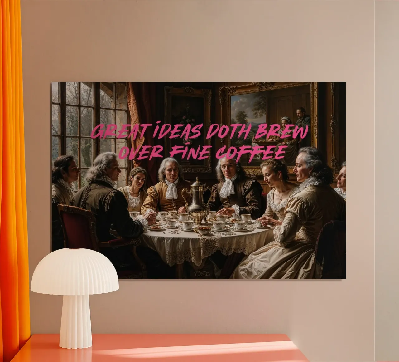 Great Ideas Doth Brew Over Fine Coffee | Limited Edition poster con telaio in alluminio da Renaissance Rebel