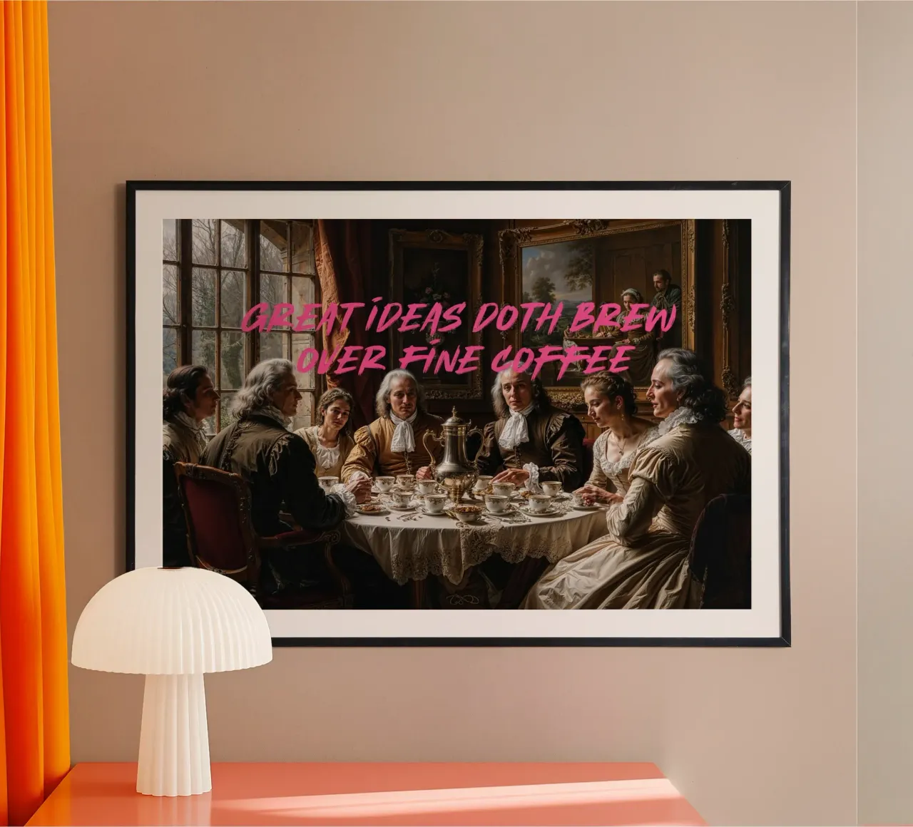 Great Ideas Doth Brew Over Fine Coffee | Limited Edition poster con telaio in alluminio da Renaissance Rebel