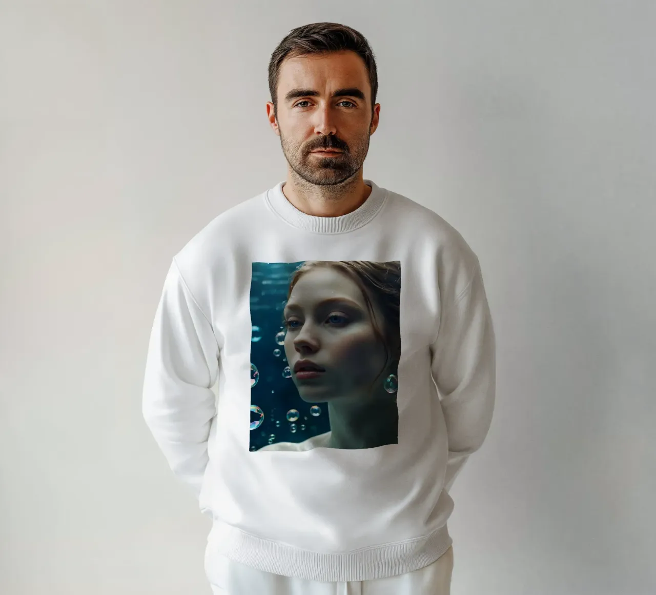 Un momento sott'acqua con una giovane donna circondata dalle bollicine felpa da DesignDoodle