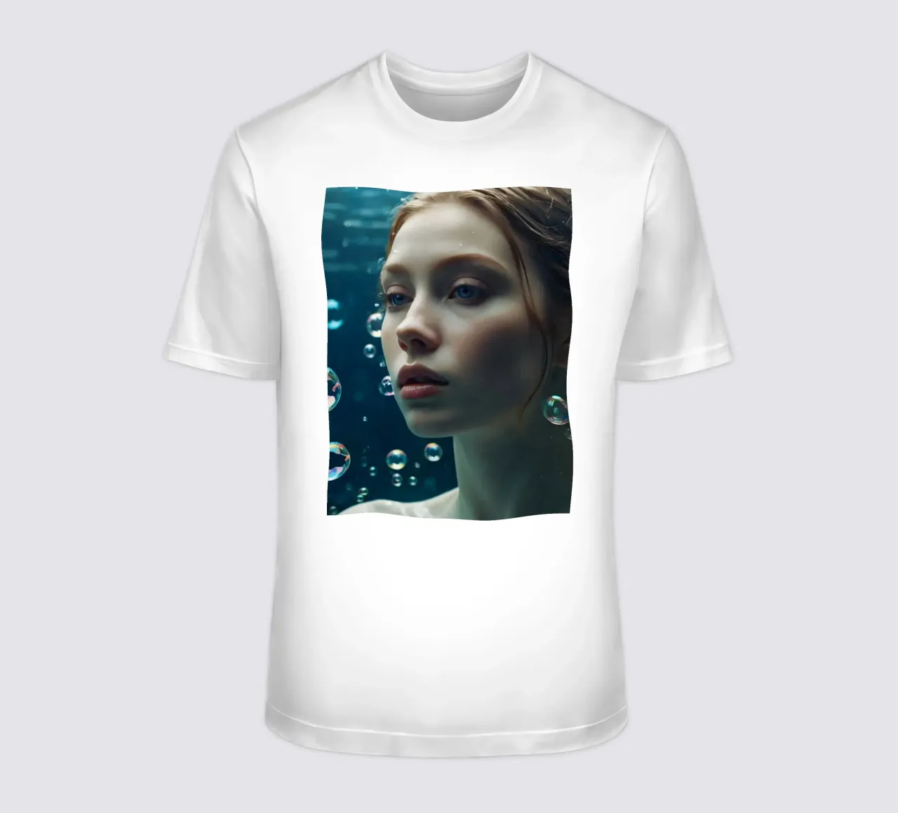 Un momento sott'acqua con una giovane donna circondata dalle bollicine t-shirt da DesignDoodle