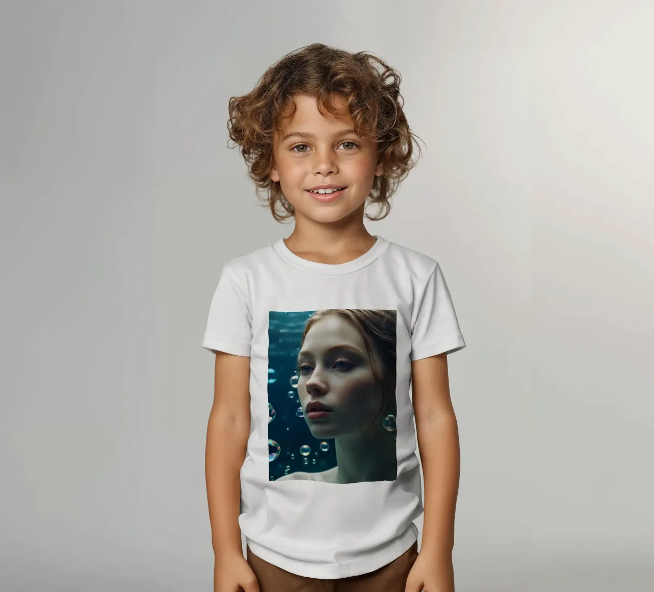 Un momento sott'acqua con una giovane donna circondata dalle bollicine t-shirt bambini da DesignDoodle
