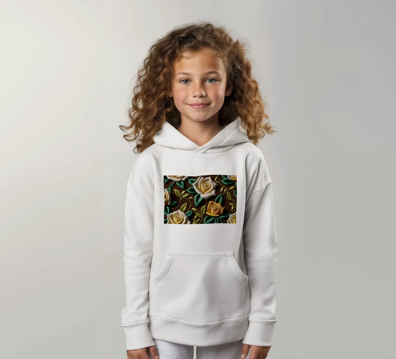 Ricamo floreale colorato in giallo e bianco felpa bambino con cappuccio da DesignDoodle