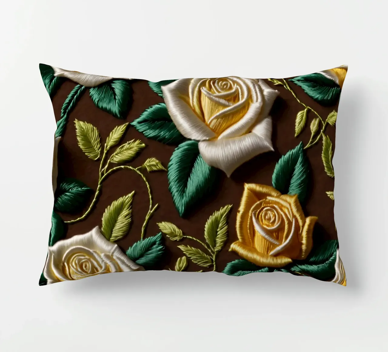 Ricamo floreale colorato in giallo e bianco cuscino da DesignDoodle