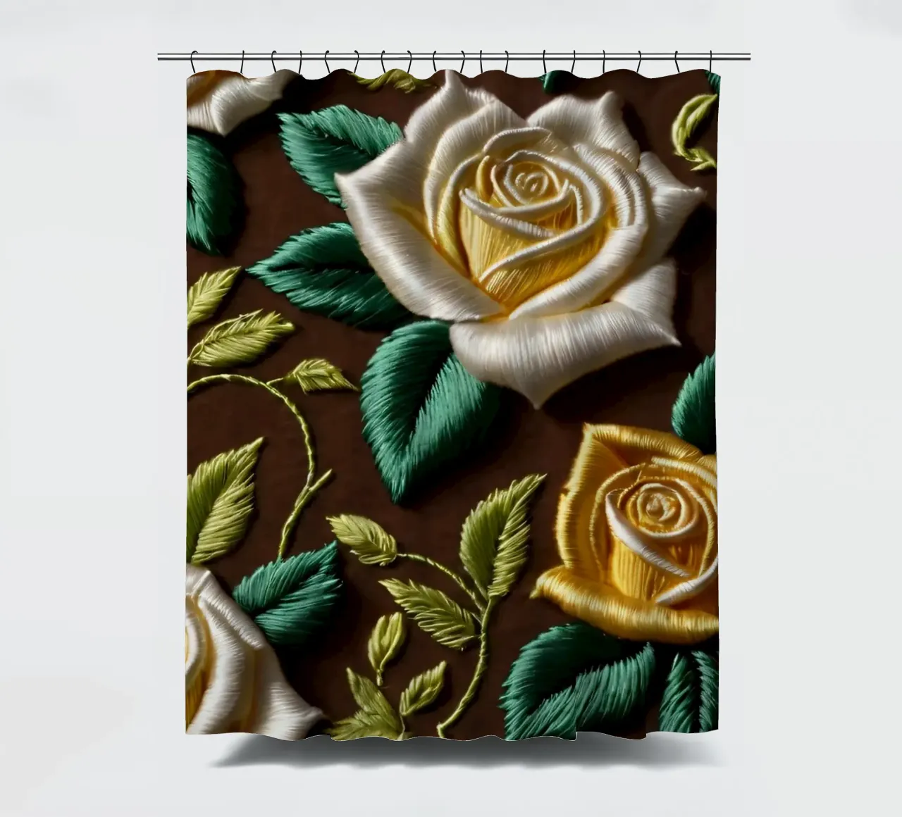 Ricamo floreale colorato in giallo e bianco tenda da doccia da DesignDoodle