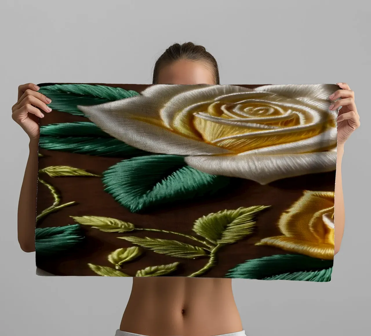 Ricamo floreale colorato in giallo e bianco asciugamano da bagno da DesignDoodle