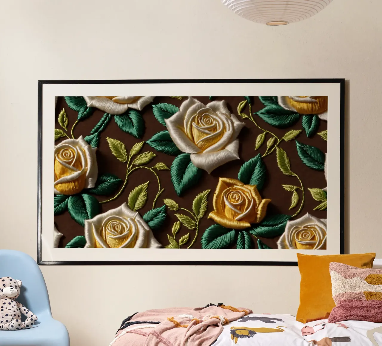 Ricamo floreale colorato in giallo e bianco carta hahnemühle da DesignDoodle