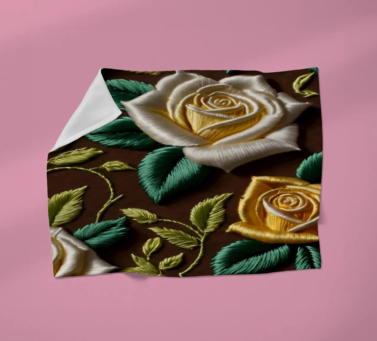 Ricamo floreale colorato in giallo e bianco coperta in pile da DesignDoodle