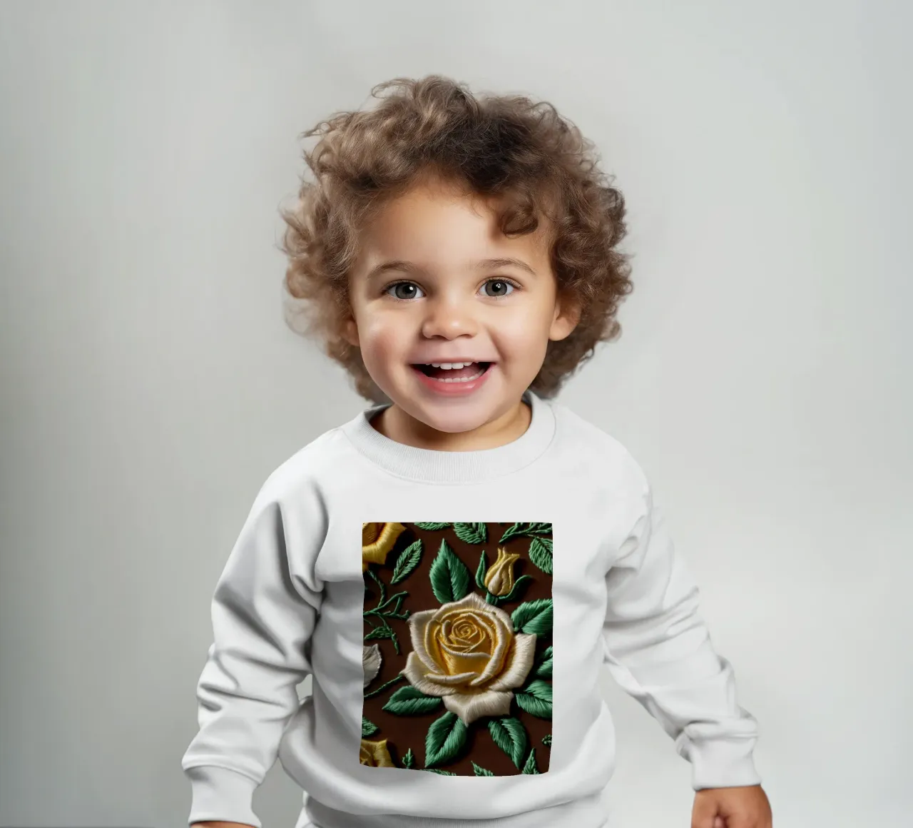 Rose ricamate di ottima fattura su un tessuto marrone felpa neonato da DesignDoodle