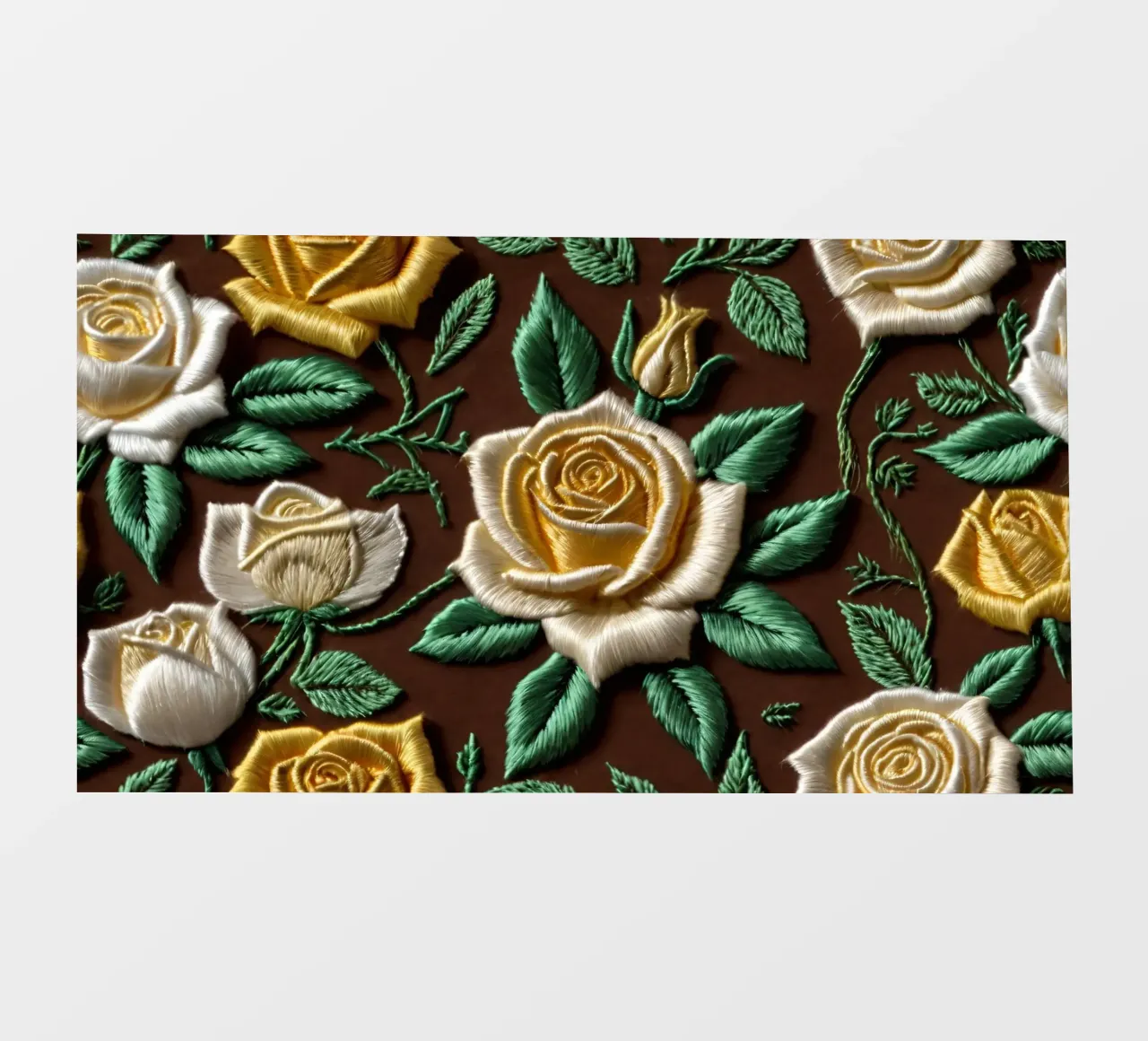 Rose ricamate di ottima fattura su un tessuto marrone telo in pvc da DesignDoodle
