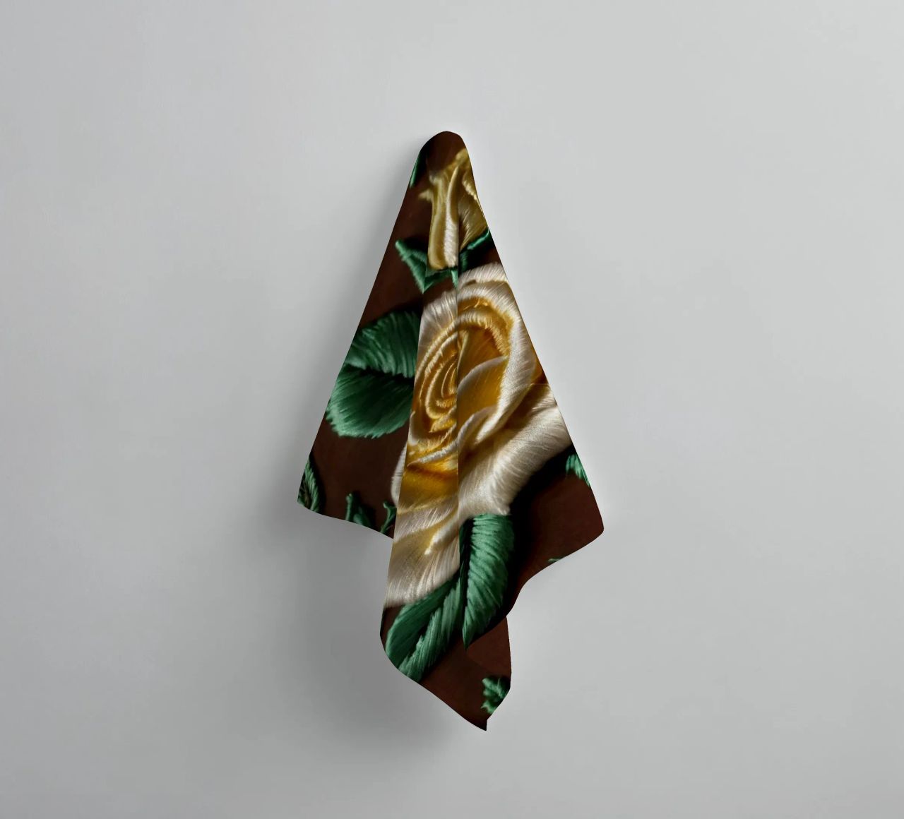 Rose ricamate di ottima fattura su un tessuto marrone asciugamano da bagno da DesignDoodle