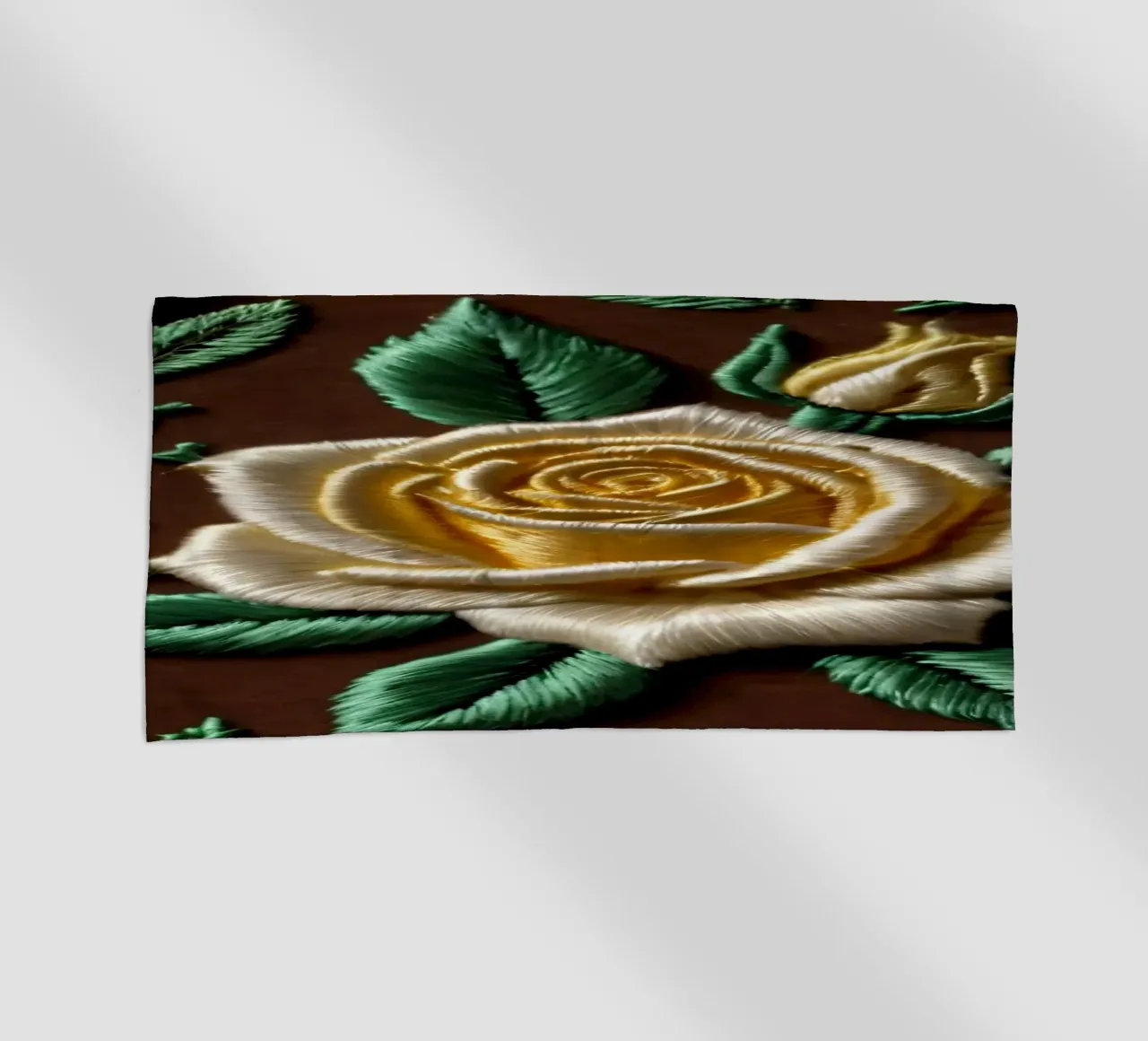 Rose ricamate di ottima fattura su un tessuto marrone telo mare da DesignDoodle